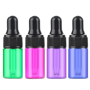 BYPE Mini and Small Size Essential Oil Bottles 1ml 2ml 3ml 5ml Pink Blue Purple Green Glass Bottle with Flat Dropper Cap