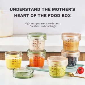 Baby Food Glass Containers Measurement Marks Airtight Lids Leakproof Stackable Microwavable Dishwasher Safe Freezer Safe Bowls