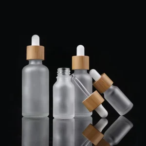 Bamboo Glass Pipette Dropper Bottle 30ml Frosted Clear Glass