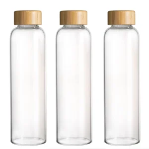 Bamboo Lid 18oz Reusable Clear Borosilicate Glass Water Bottle for Travel