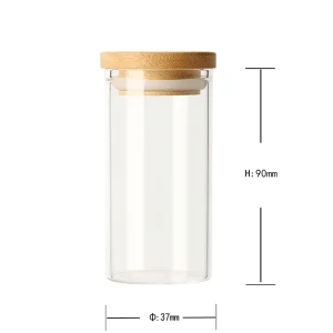 Bamboo Lid Glass Bottle 65ml Glass Jar and Glass Bottle with Silicone Ring Moisture Proof and Freshness Storage Can
