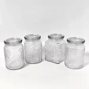 Begonia Pattern Embossed Glass Storage Jar with Sealed Glass Lid for Kitchen Pantry