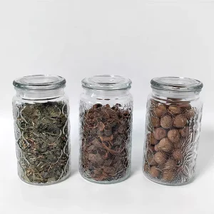 Begonia Pattern Glass Spice Jar High Quality Carved Glass Storage Container with Airtight Glass Lid for Candy Spices