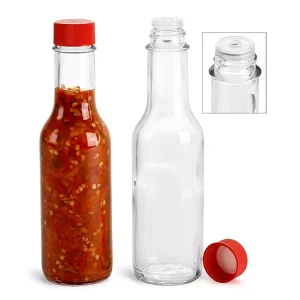 Best 5oz 10oz Round Glass Hot Sauce Bottles 150ml Chili Pepper with Black Screw Cap