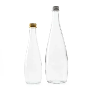 Beverage Bottles 330ml Tall Narrow Neck Transparent 500ml 16oz Glass Juice Bottle with Gold Aluminum Lid