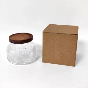Big Volume Embossed Glass Canister Wide Mouth Begonia Pattern Glass Canning Jam Jar with Acacia Lid for Pantry or Counter