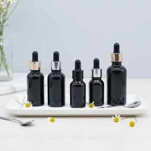 Black 5ml 10ml 15ml 20ml 30ml 50ml 100ml Glass Dropper Bottles for Oil and Essential Oils, Dark Violet Glass with Pump