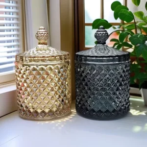 Black Crystal Glass Candle Holder with Lid