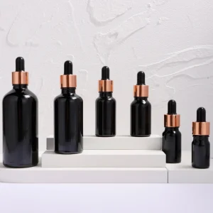 Black Glass Dropper Bottle with Pump Sprayer Cap for Skincare Serum Cosmetic Packaging 15ml 30ml 50ml 100ml