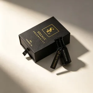 Black Textured Drawer Perfume Oil Box Custom Logo Hot Stamping for 3ml 6ml 12ml Attar Glass Bottles