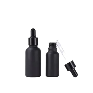 Black and Clear Round Glass Dropper Bottles for Essential Oil