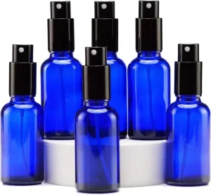 Blue Glass Spray Bottles 1oz Refillable for Essential Oil Travel Cleaning Perfume Aromatherapy Makeup with Small Fine Mist Spray