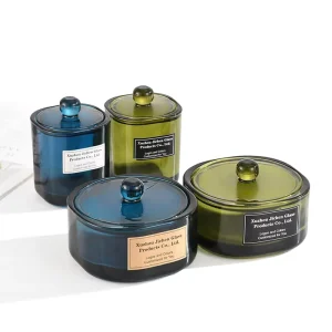 Blue and Green 3-Wick Glass Candle Containers with Glass Cover