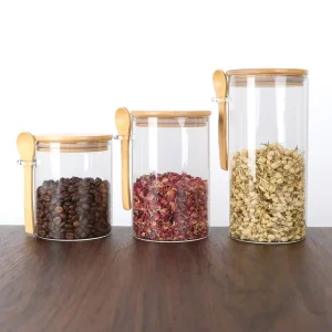 Borosilicate Food Containers Cylinder High Borosilicate Heat Resistant Glass Storage Jar With Bamboo Lid