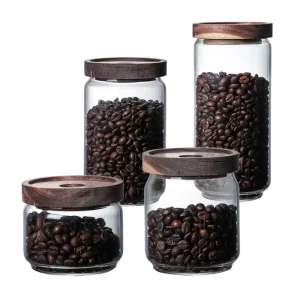 Borosilicate Glass Coffee Tea Food Storage Jars with Wooden Lid
