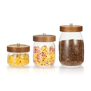 Borosilicate Glass Food Storage Container with Acacia Lid Airtight Vacuum-Seal Reusable Kitchen Pantry Container Set