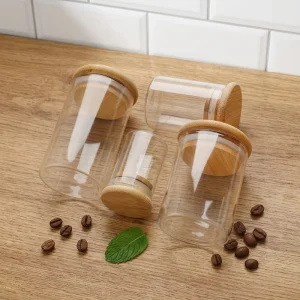 Borosilicate Glass Jars with Bamboo Lid for Salad Candy Jelly Olive Oil Kitchen Storage