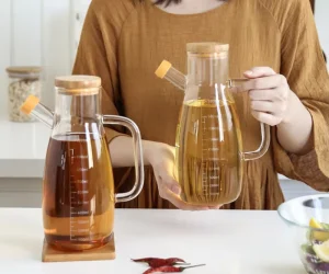 Borosilicate Glass Kitchen Oil and Vinegar Bottle, Leak-Proof