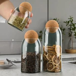 Borosilicate Glass Kitchen Storage Jar Set with Airtight Covers 0.5-1L Capacity