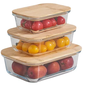 Borosilicate Glass Lunch Box Food Storage Containers Meal Prep Airtight Bento Boxes Bamboo Lids Freezer Dishwasher Safe