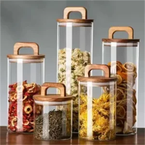 Borosilicate Glass Spice Jar with Bamboo Lid and Handle