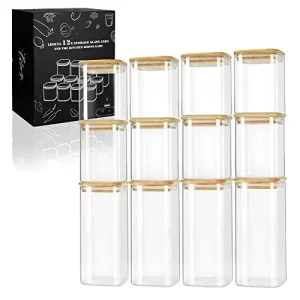 Borosilicate Glass Storage Container Round and Square Food Storage Glass Jar 12pcs Set With Bamboo Wooden Lid