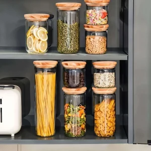 Borosilicate Glass Storage Jar Set 180-2000ml Spice Containers with Bamboo Lids for Kitchen