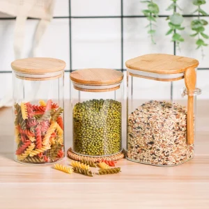 Borosilicate Glass Storage Jars Set with Bamboo Lid Eco Friendly Food Containers for Kitchen & Camping Freshness Preservation