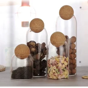Borosilicate Glass Storage Jars with Cork Ball Stoppers for Spices, Coffee, Tea, Candy, and Cereal