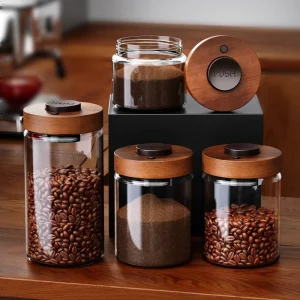 Borosilicate Glass Vacuum Jar with Lid for Spices Coffee Beans and Tea