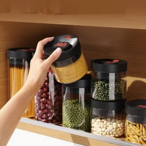 Borosilicate Glass Vacuum Press-Sealed Jar for Kitchen Food Storage Spices and Coffee Beans