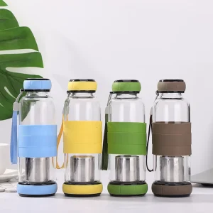 Borosilicate Glass Water Bottle 420ml 550ml Pumpkin-Shaped with Tea Infuser and Rope