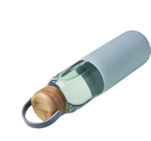 Borosilicate Glass Water Bottles 600ml with Bamboo Lids Leak Proof Lid Reusable Drink Bottle for Travel Gym Hiking BPA Free