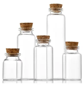 Borosilicate Heat-Resistant 12ml 60ml Cylinder Clear Airtight Glass Jar with Cork Lid