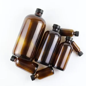 Boston Round Blue and Amber Essential Oil Glass Bottles 15ml 30ml 60ml 100ml 120ml 230ml 250ml 500ml 1000ml with Screw Cap