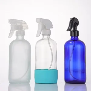 Boston Round Glass Spray Bottle with Plastic Sprayer Pump Refillable Liquid Bottle Mist and Stream Settings