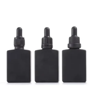 Bottle Beard EsseCylinder Flat Shoulder Skin Care Serum Dropper Bottle 30ml Matte Black Glass Dropper Cap Carton Packaging