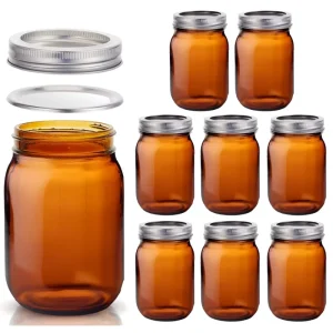 Brown 500ml 16oz Wide-Mouth Amber Glass Mason Jar for Food Storage and Preserving