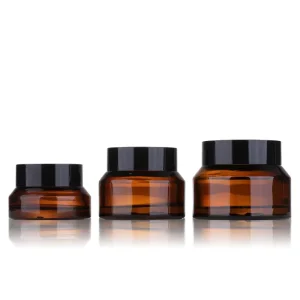 Brown Diagonal Shoulder Black Frosted Glass Cosmetic Jar with Screw Cap 15g 30g 50g for Sunscreen Skin Care Cream
