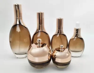 Brown Glass Cosmetic Bottle and Jar Set 50ml 100ml 120ml 150ml with Lotion Pump and Dropper Lid