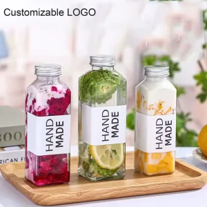 Bubble Tea Reusable French Glass Bottle with Screw Cap, Clear