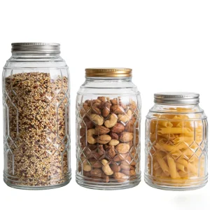 Bulk Honeycomb Pattern Glass Food Storage Jar with Stainless Steel Lid for Packaging