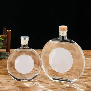 Bulk Sale Clear Glass Bottles 250ml 500ml 8oz 16oz with Polymer Cork for Gin Wine Tequila Brandy Energy Drinks in Bar Restaurant