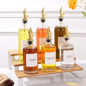 CE FCC ROHS Certified Olive Oil Dispenser Bottle Set Food Grade Glass Heat Resistant Leak Proof Non Drip Non Stick Oil Anti