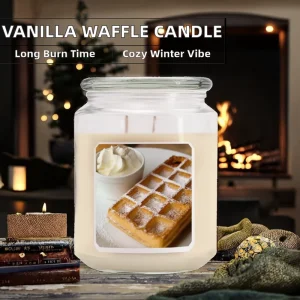 Candle Brothers Large Glass Jar Scented Candle Fresh Baked Waffle Cream Vanilla Scent 2 Wick Long Burn Time Winter Candle