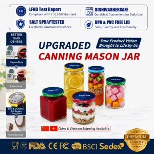 Canning Jar With Lid 500ml Glass Mason Jar with Easy Open Twist Off Lid for Chili Sauce Honey Jam Pickles OEM ODM 16oz 12 Sets