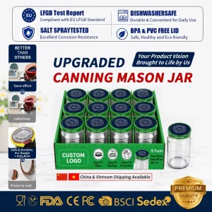 Canning Jar with Lid Glass Mason Jar Easy Open Twist Off Lid Food Grade Jar for Chili Sauce Honey Jam 16oz