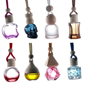 Car Air Freshener Hanging 5ml 10ml Round Empty Glass Bottle with Wooden Screw Cap