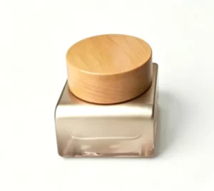 Champagne Gradient Square Glass Skincare Packaging Set With Wooden Lid Empty Lotion Pump Bottle & Face Cream Jar