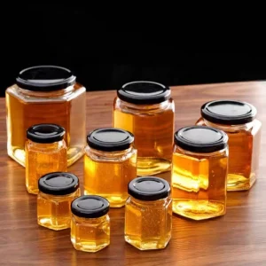 China Manufacturer 40ml 85ml 100ml 180ml 280ml 380ml 500ml Glass Honey Jar Transparent Hexagon Glass Jars